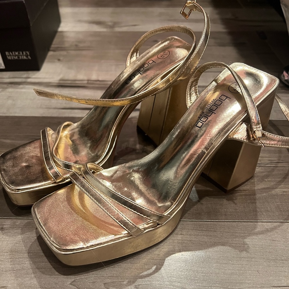 Boohoo Metallic Gold Block Heels